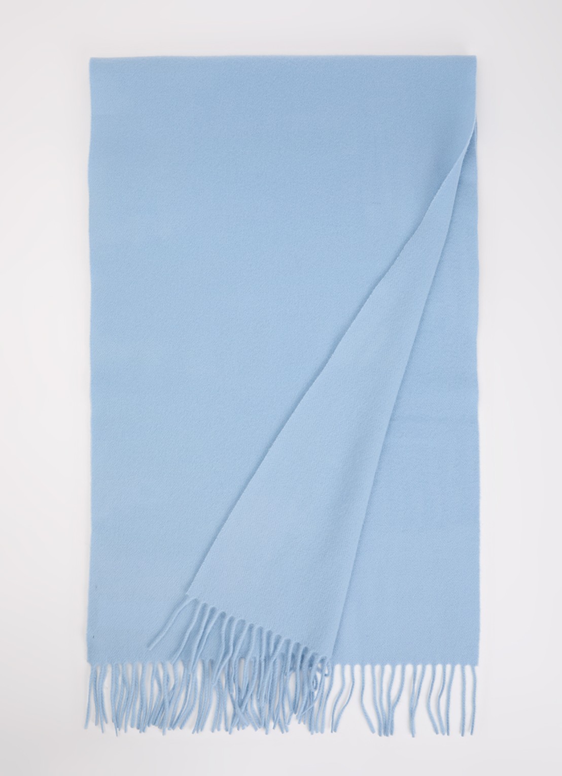Max Mara Sjaal in kasjmierblend met franjes 180 x 50 cm - voorkant 3 lichtblauw