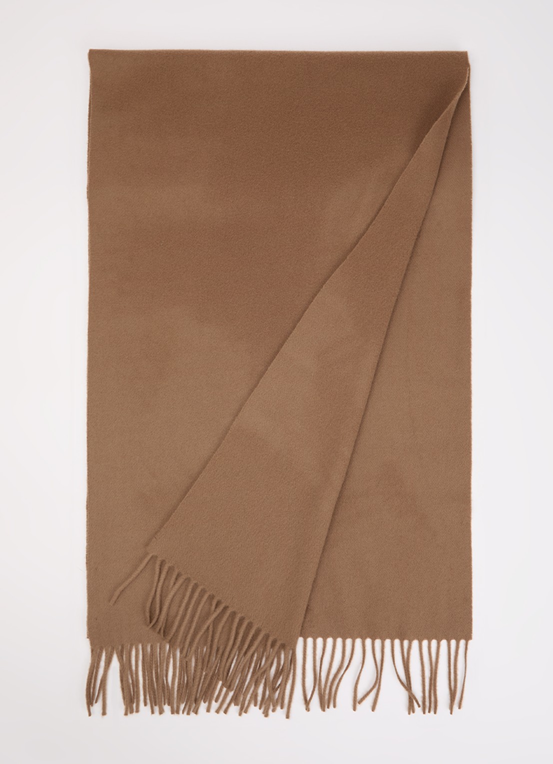Max Mara Sjaal in kasjmierblend met franjes 180 x 50 cm - voorkant bruin