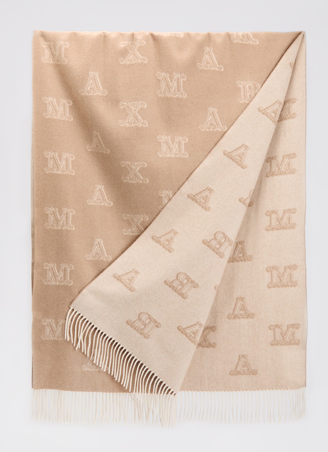Max Mara Sjaal van kasjmier met logoprint en franjes 180 x 70 cm - detail 2 camel
