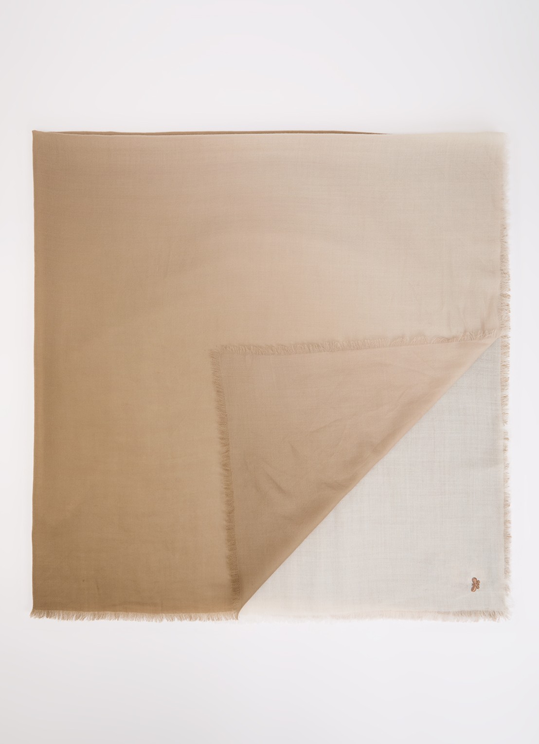 Max Mara Sjaal van wol met dip-dye dessin 140 x 140 cm - voorkant camel