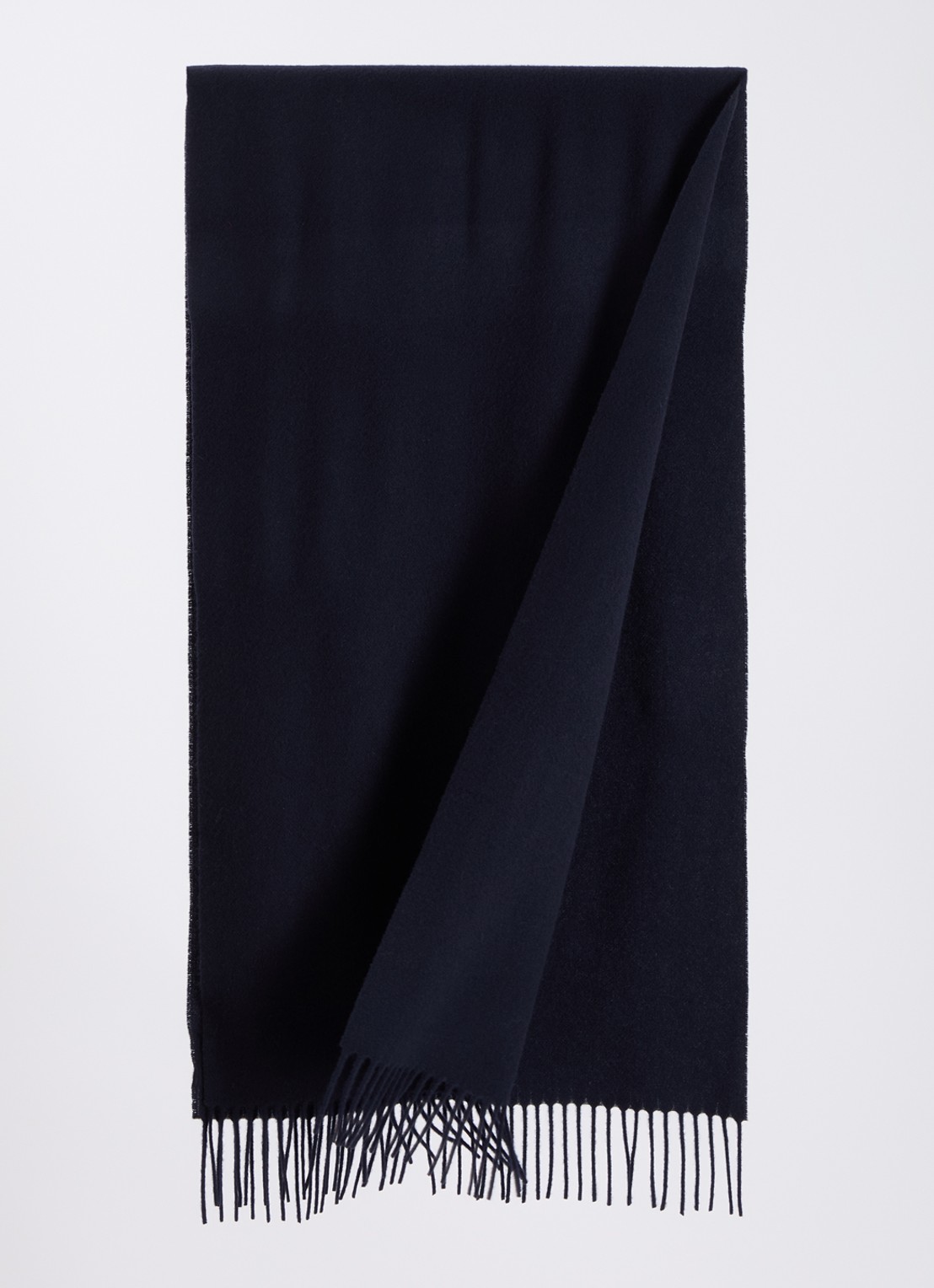 Max Mara Sjaal van wol met franjes 180 x 50 cm - detail donkerblauw