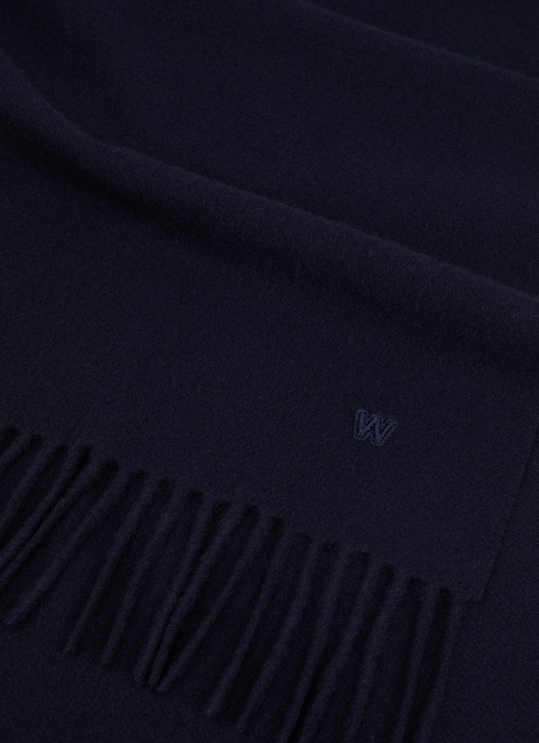 Max Mara Sjaal van wol met franjes 180 x 50 cm - detail 2 donkerblauw
