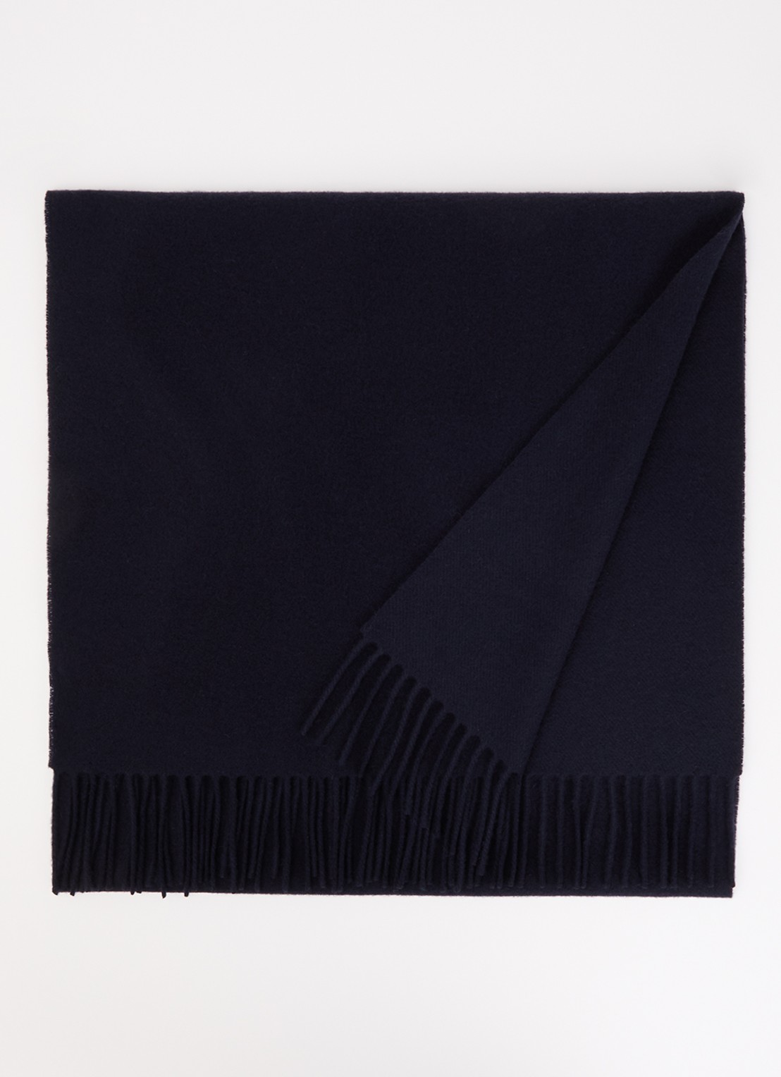 Max Mara Sjaal van wol met franjes 180 x 50 cm - voorkant 3 donkerblauw