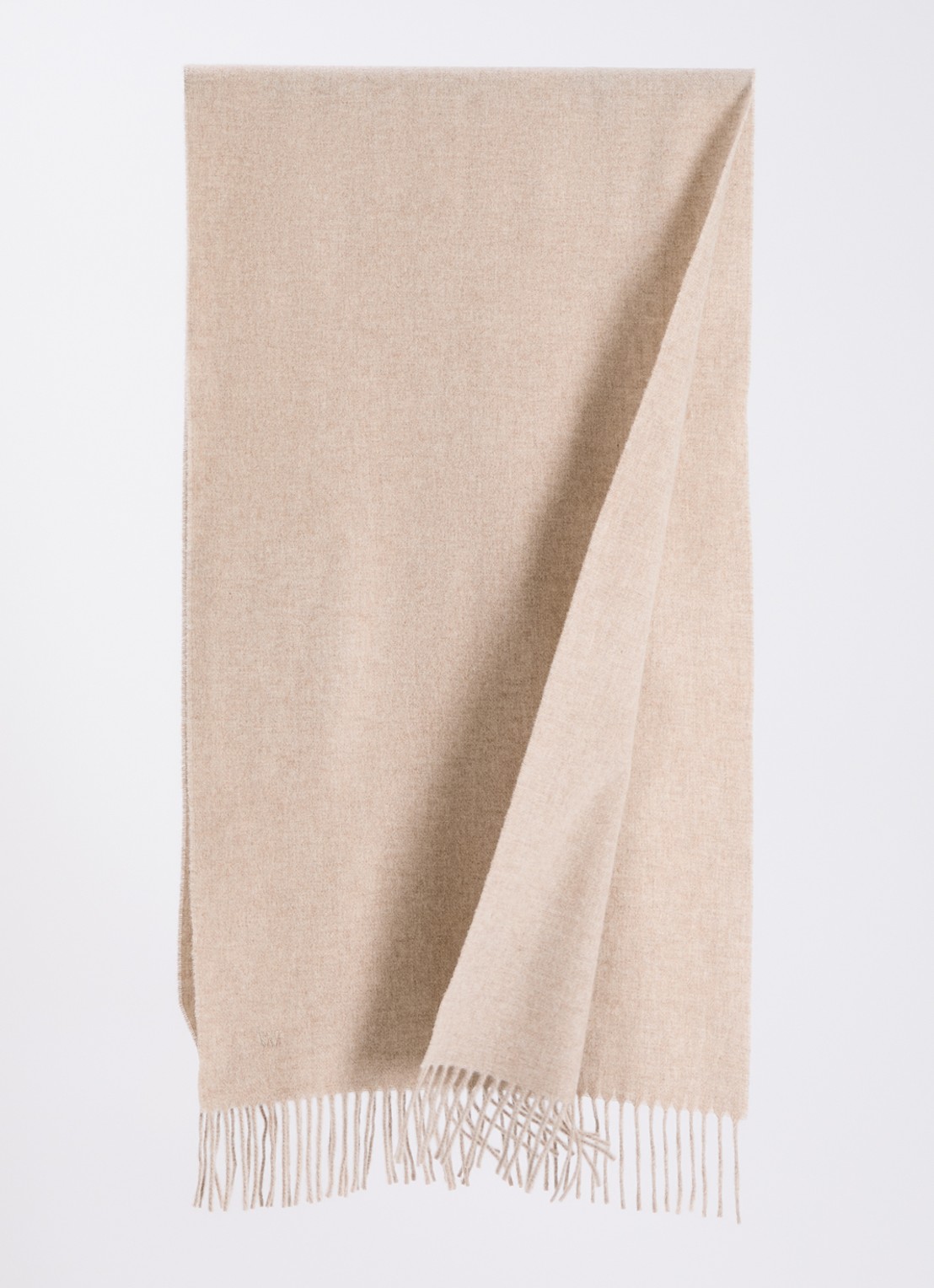 Max Mara Sjaal van wol met franjes 180 x 50 cm - detail 2 donkerbeige