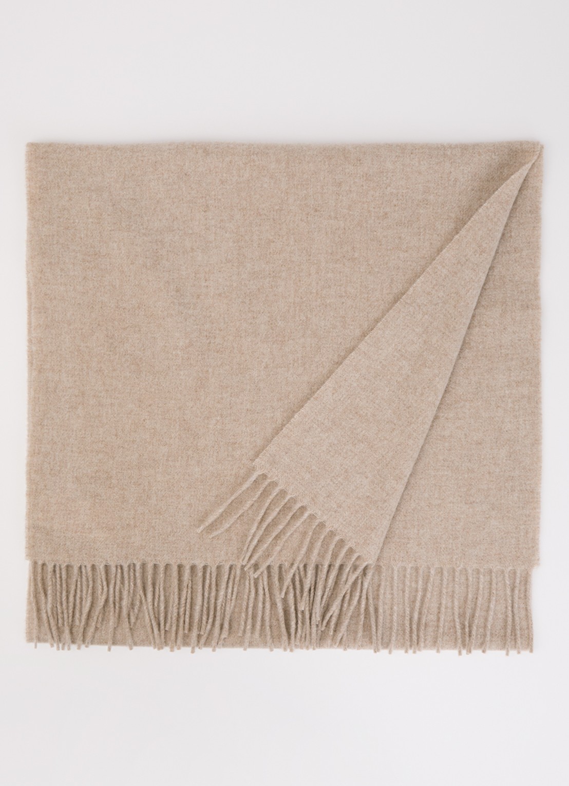 Max Mara Sjaal van wol met franjes 180 x 50 cm - voorkant donkerbeige