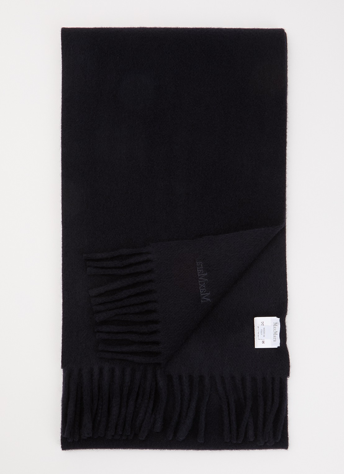 Max Mara Sjaal van wol met franjes - voorkant zwart