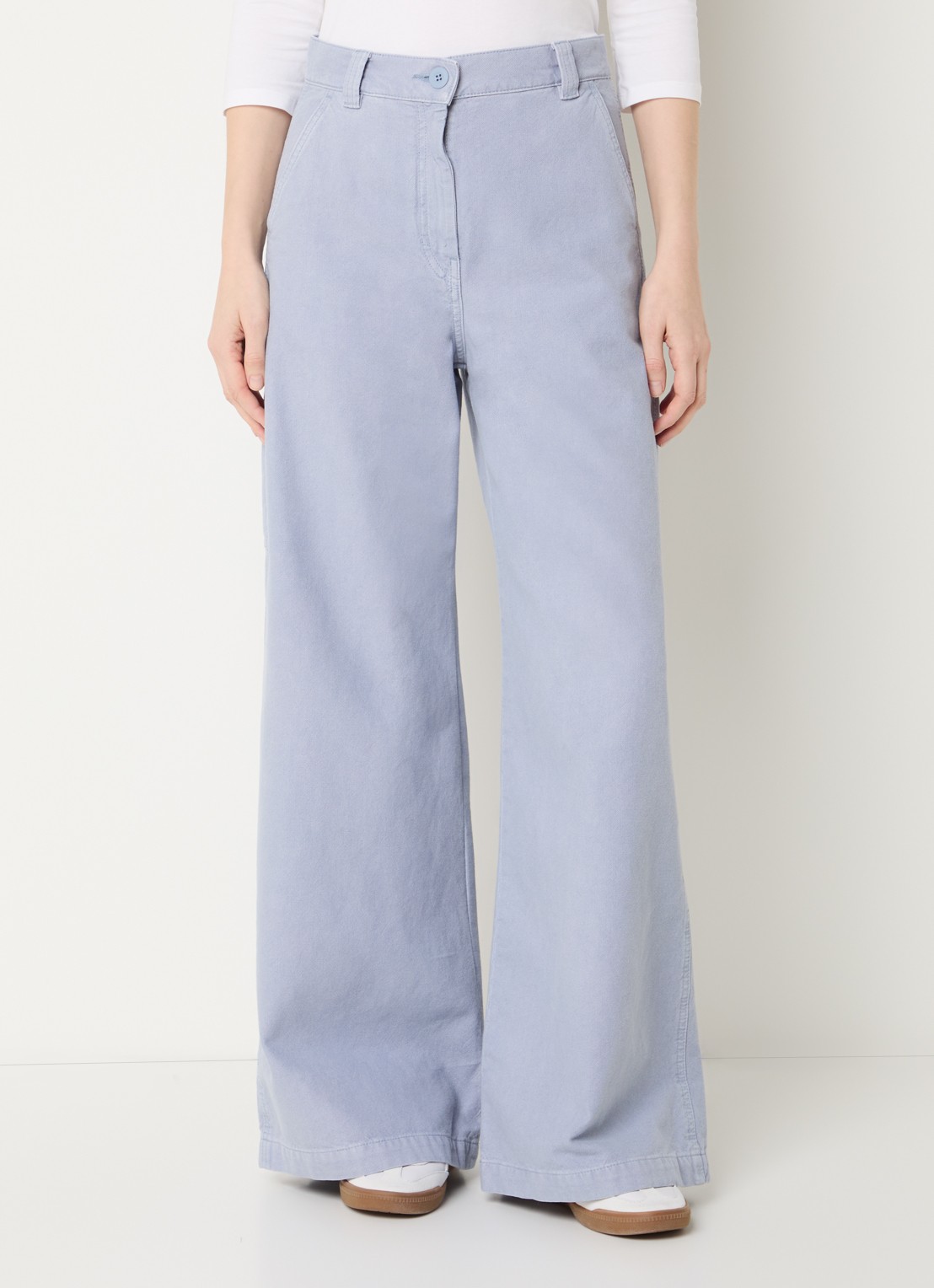 Max Mara Skipper high waist straight fit cargobroek van canvas - detail 2 lichtblauw
