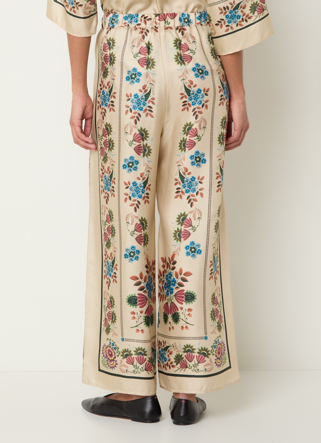 Max Mara Snack high waist wide fit pantalon van zijde met print - achterkant beige