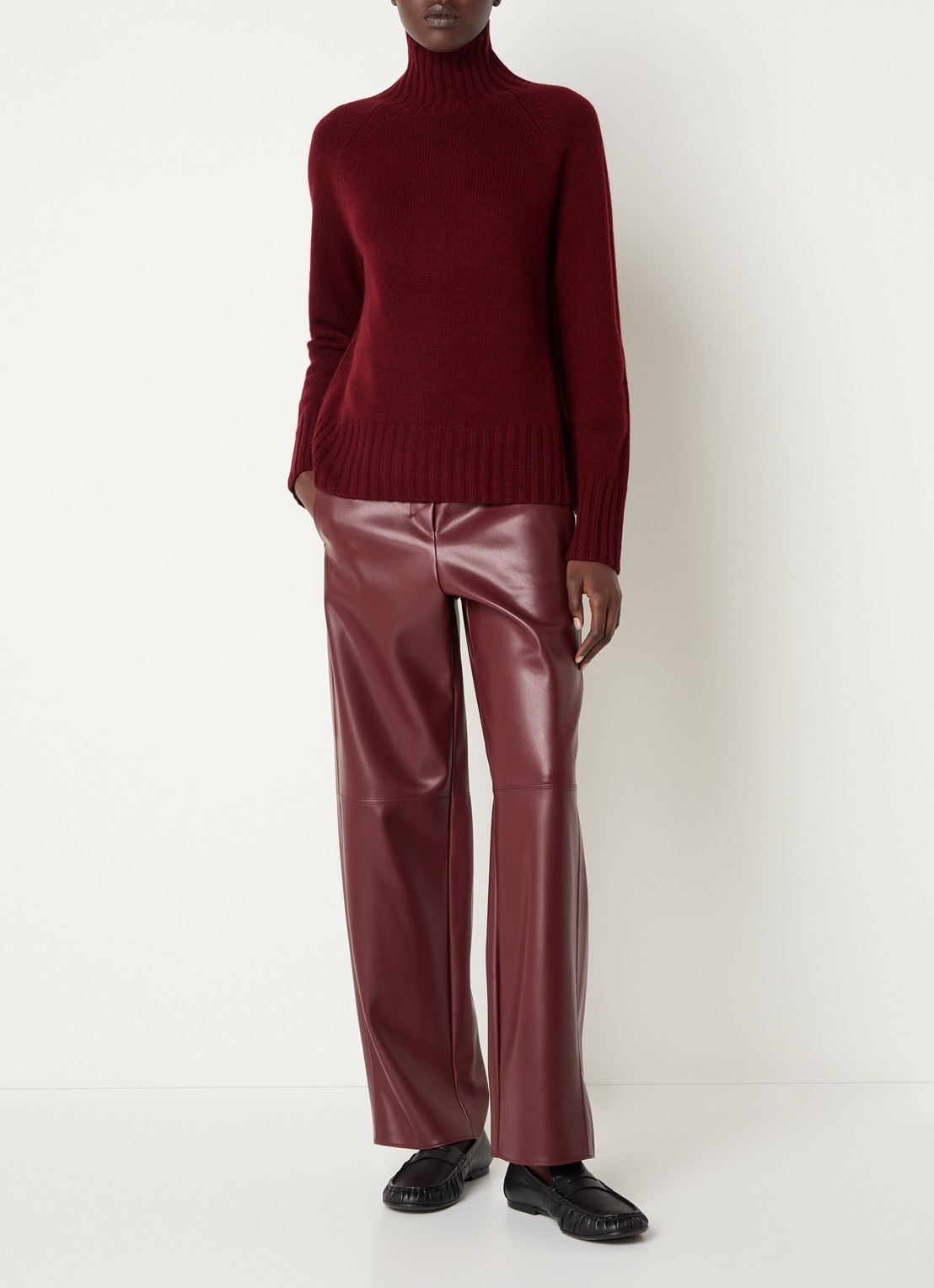 Max Mara Sospiro high waist straight broek van imitatieleer met steekzakken - voorkant 4 bordeauxrood