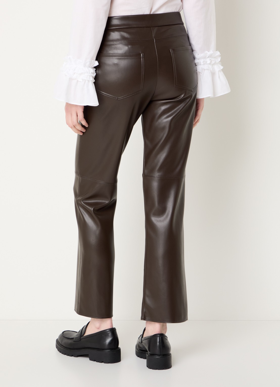Max Mara Sublime high waist bootcut fit broek van imitatieleer - achterkant 2 donkerbruin