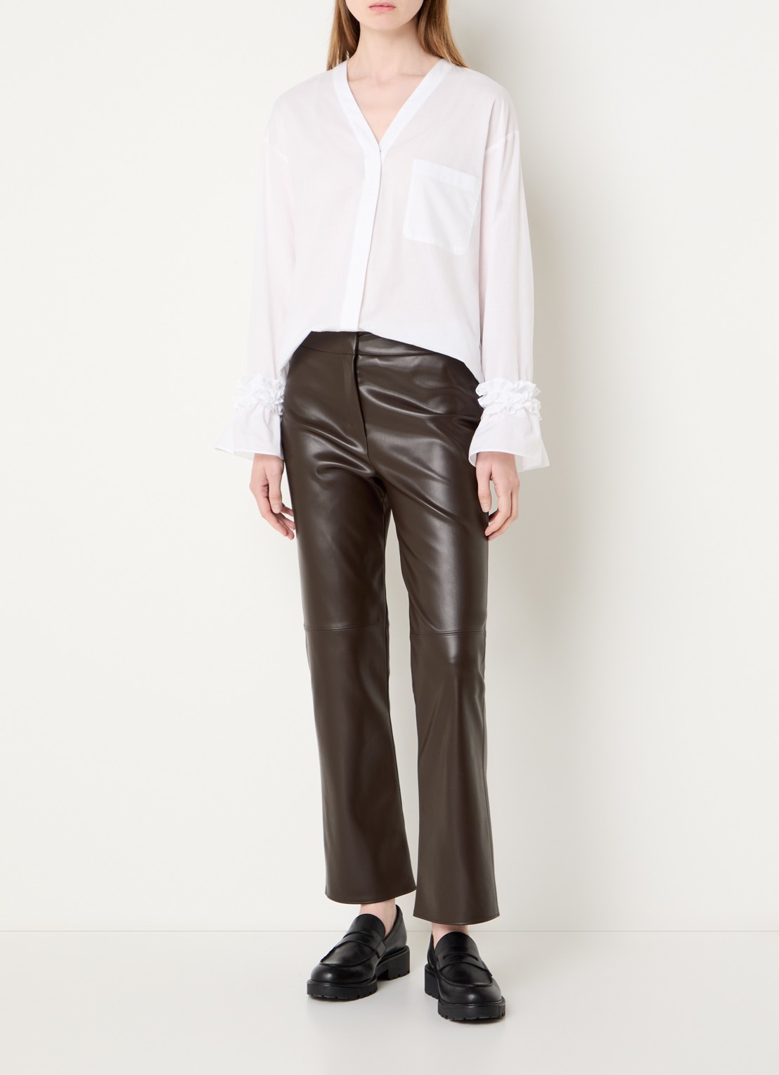 Max Mara Sublime high waist bootcut fit broek van imitatieleer - voorkant 4 donkerbruin