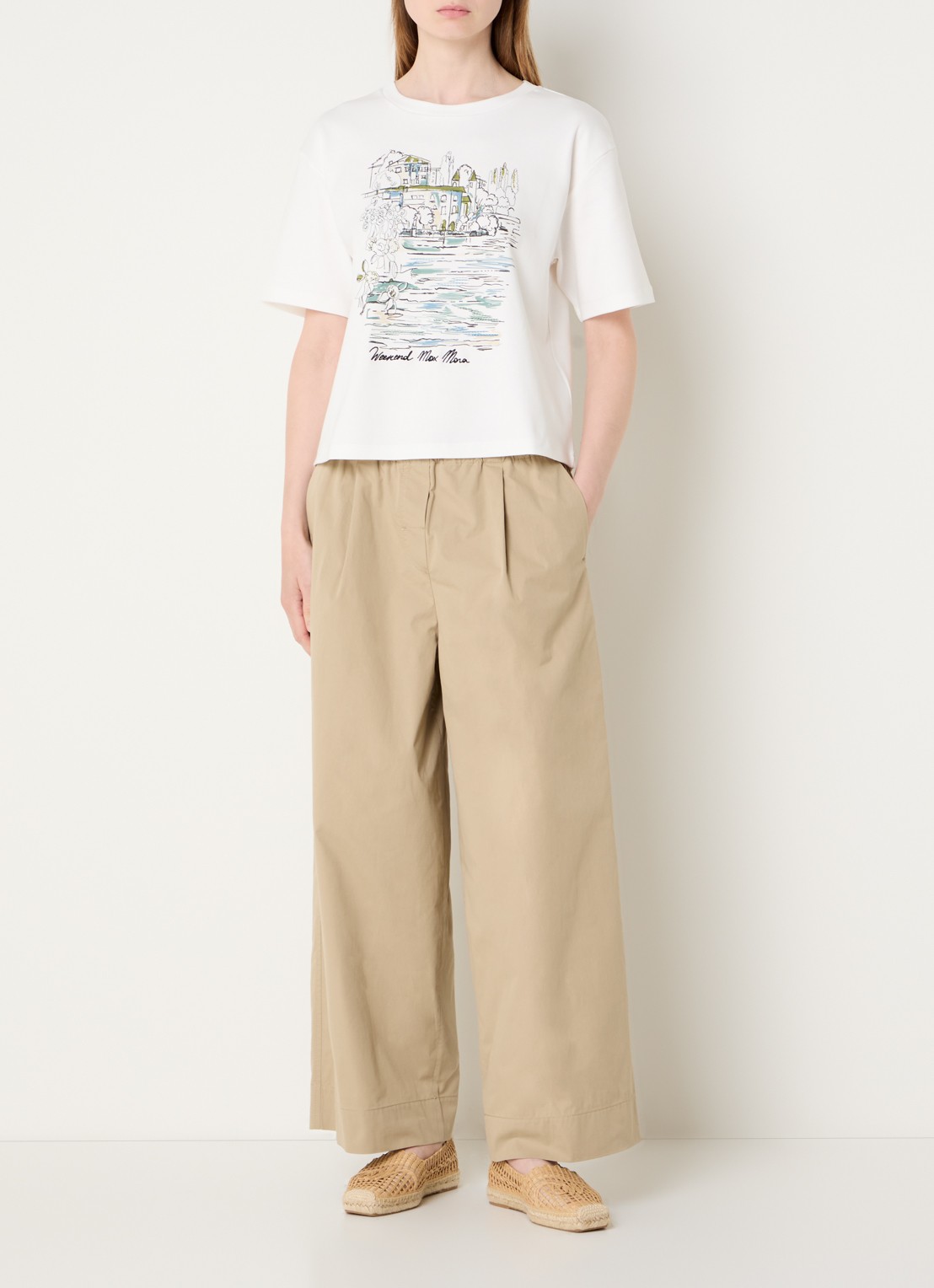 Max Mara T-shirt met logoprint - voorkant 2 wit