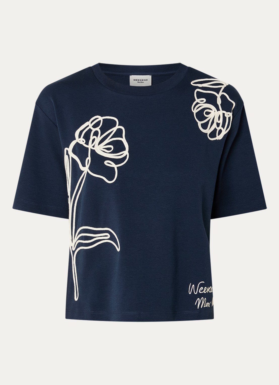 Max Mara T-shirt met logoprint - voorkant 2 donkerblauw