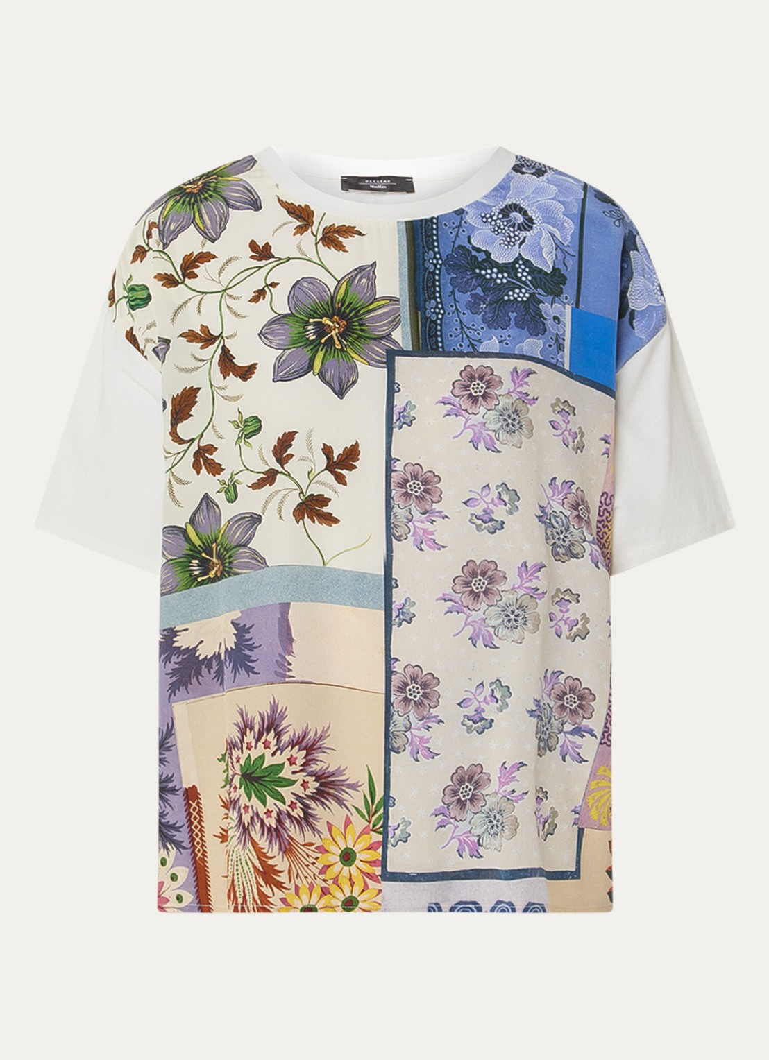 Max Mara T-shirt van zijde met print - voorkant wit