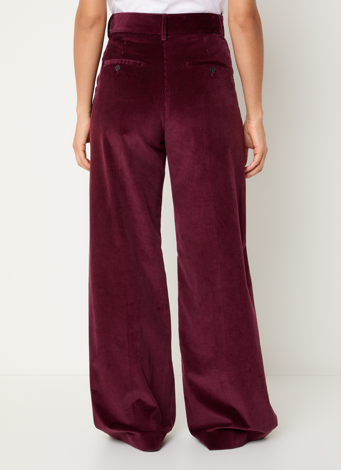 Max Mara Tania high waist wide fit broek van corduroy met steekzakken - achterkant bordeauxrood