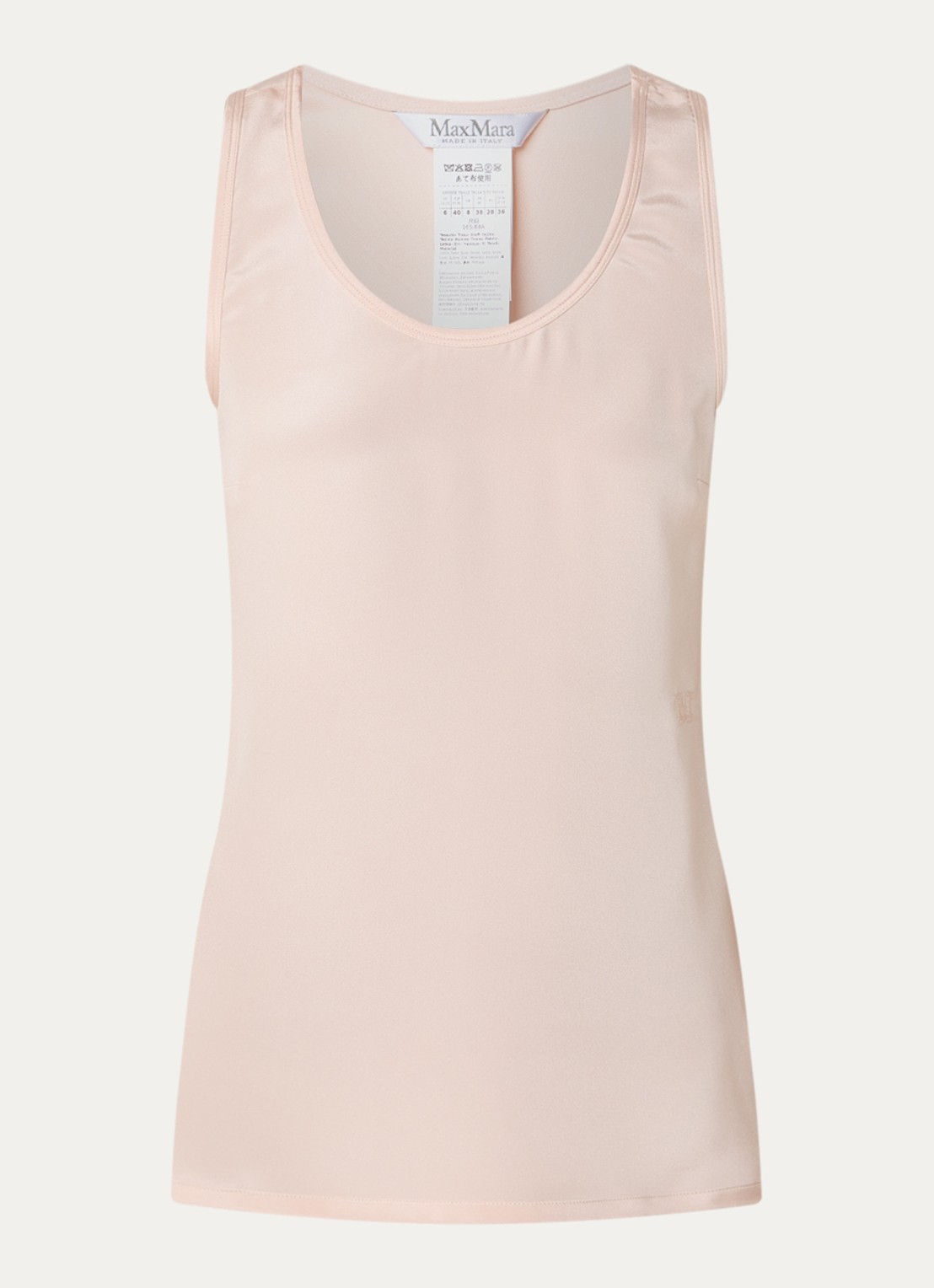 Max Mara Tanktop van zijde met logoborduring - voorkant 2 lichtroze