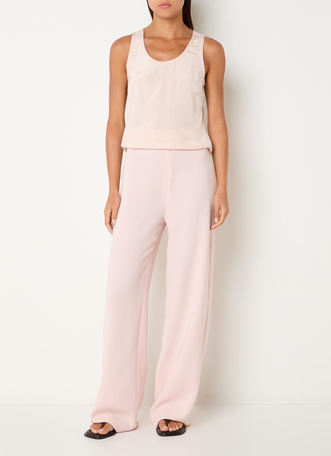 Max Mara Tanktop van zijde met logoborduring - voorkant 3 lichtroze