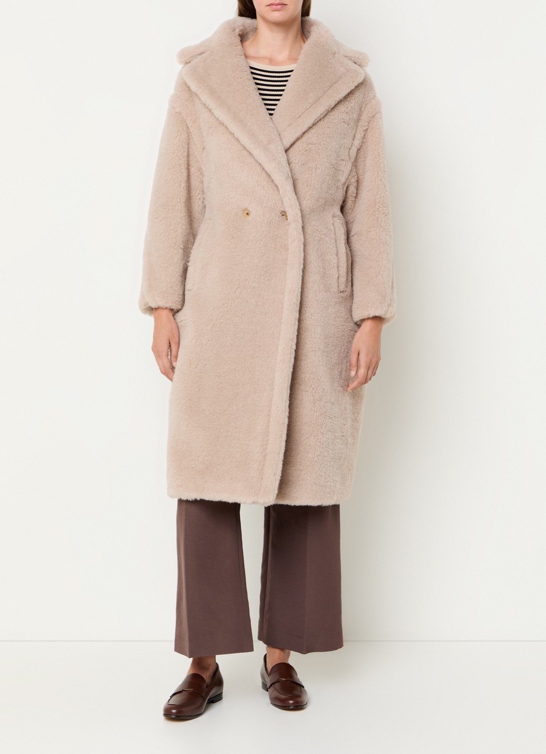 Max Mara Tedgirl mantel in alpaca wolblend met steekzakken - detail 2 donkerbeige