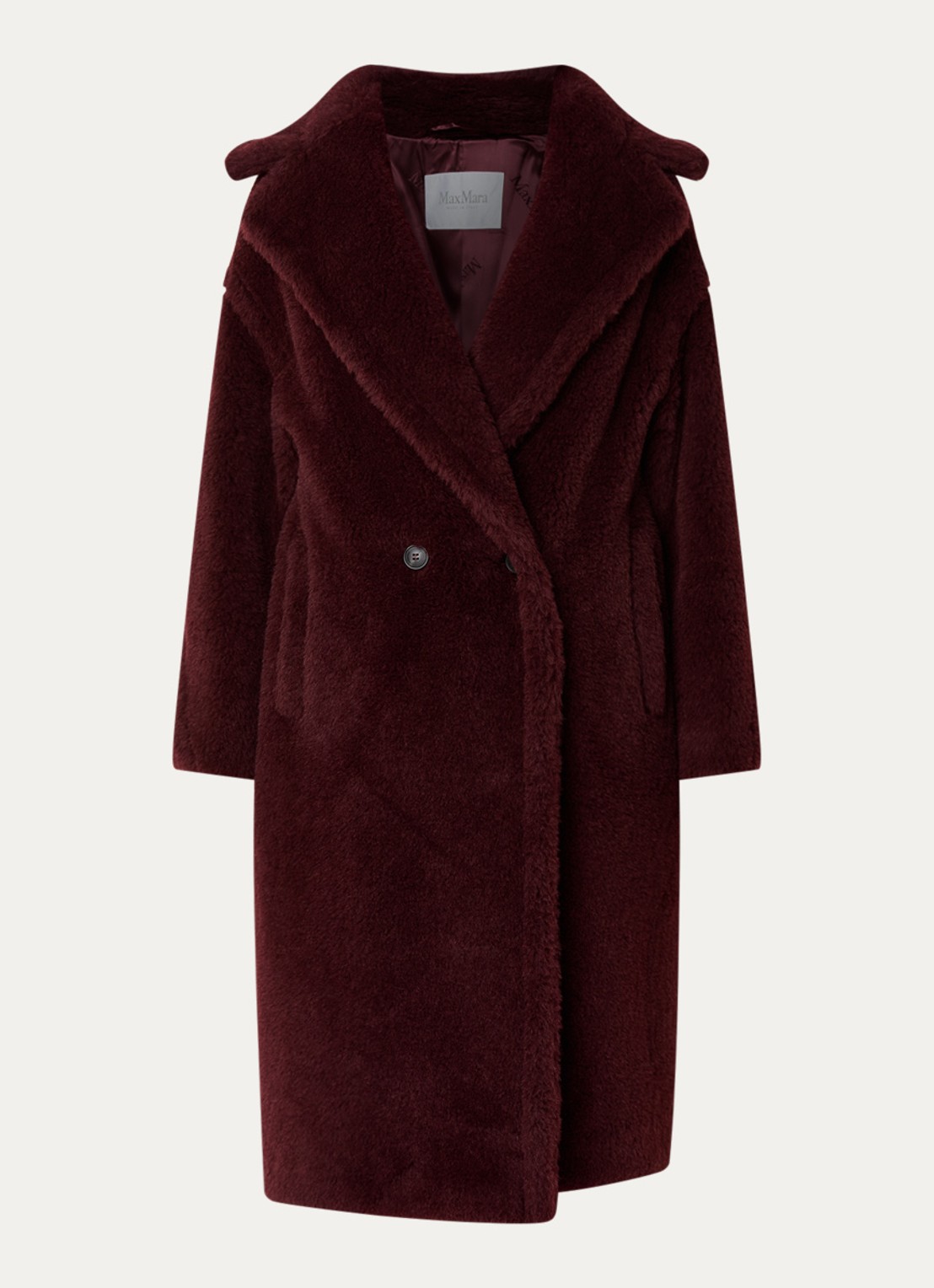 Max Mara Tedgirl mantel in alpaca wolblend met steekzakken - voorkant 3 bordeauxrood