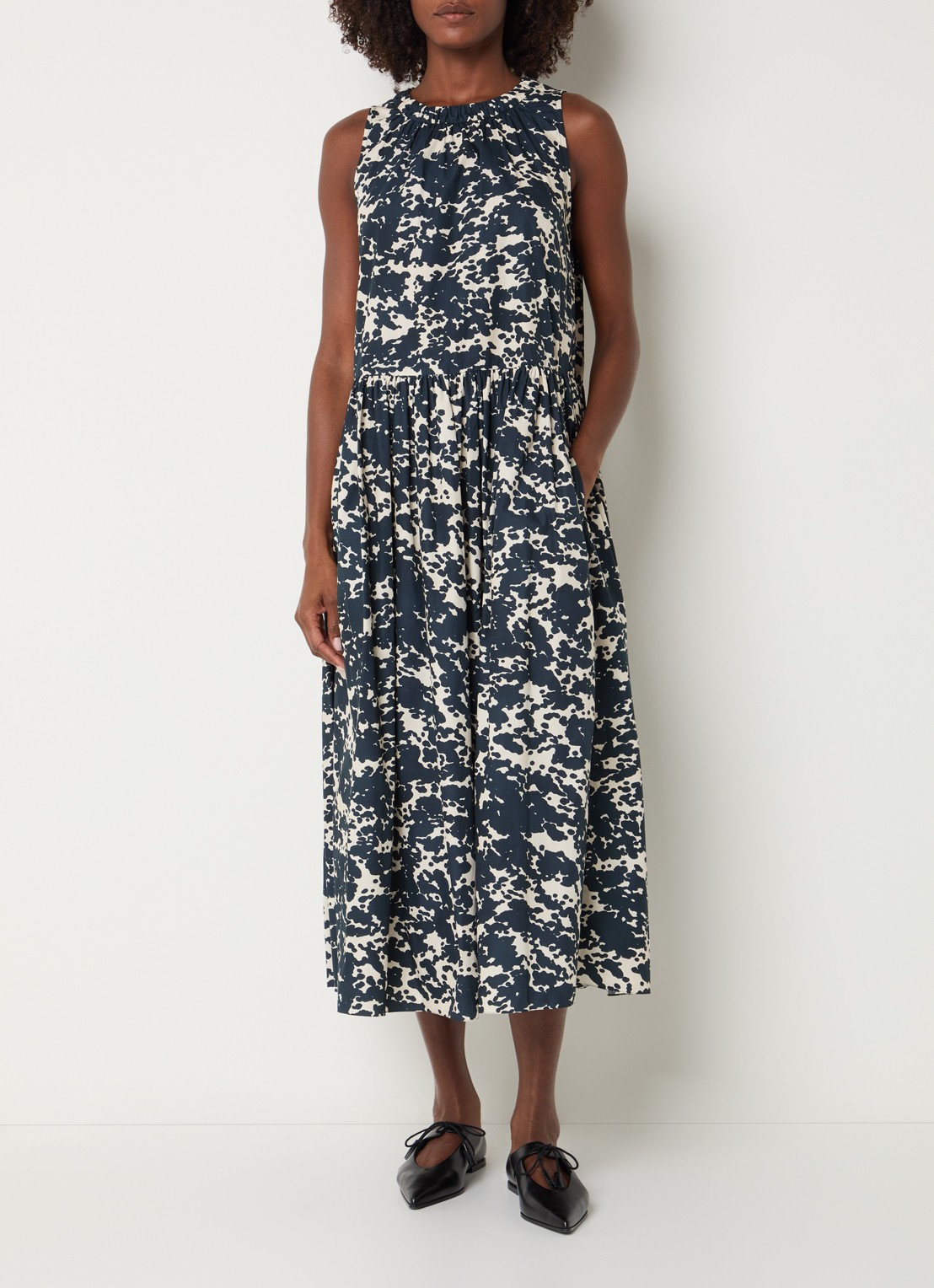 Max Mara Teresa midi jurk met print - detail 2 donkerblauw