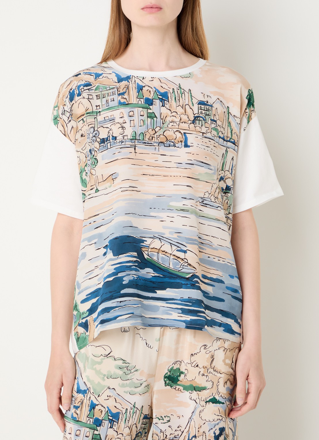 Max Mara Terzo T-shirt met print - detail 2 lichtblauw