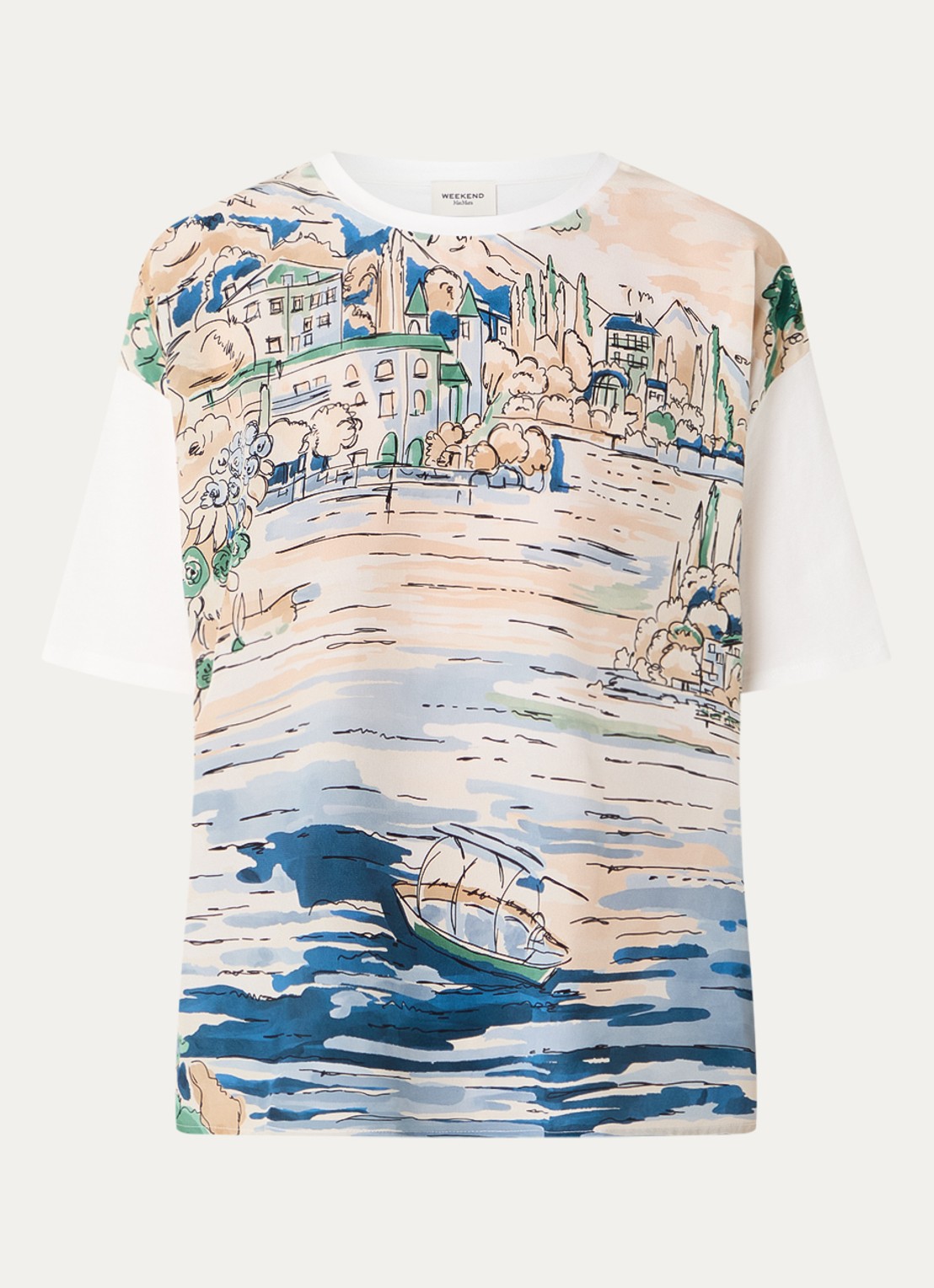 Max Mara Terzo T-shirt met print - voorkant 3 lichtblauw