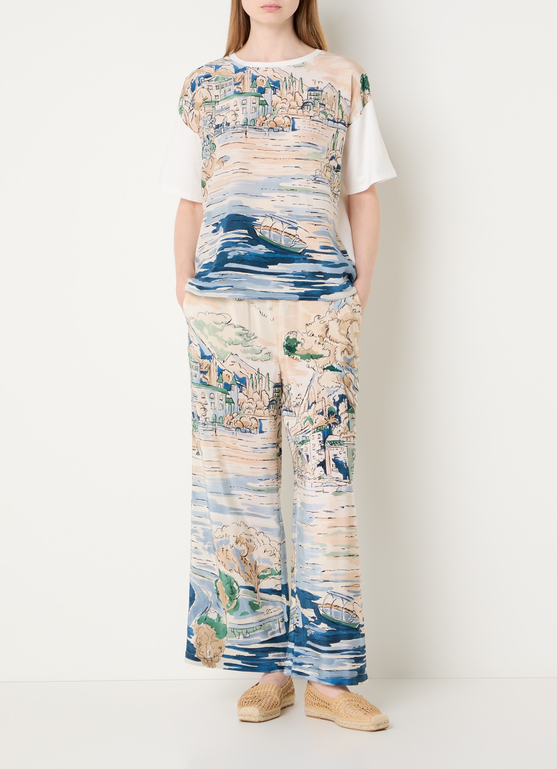Max Mara Terzo T-shirt met print - voorkant 4 lichtblauw