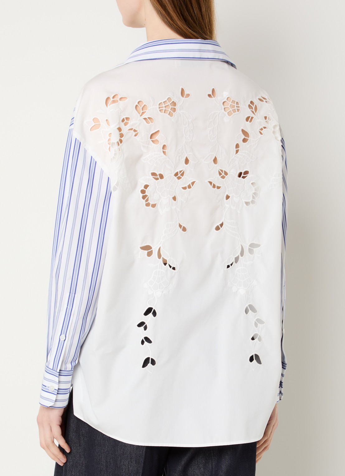 Max Mara Tessile blouse met streepprint en opengewerkt dessin - detail 2 wit