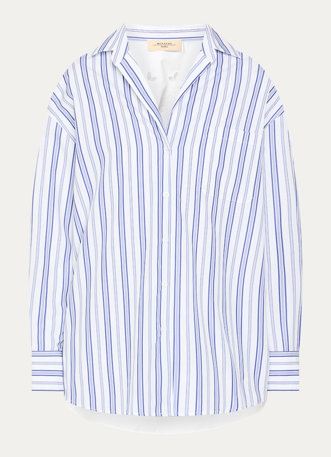 Max Mara Tessile blouse met streepprint en opengewerkt dessin - voorkant 3 wit