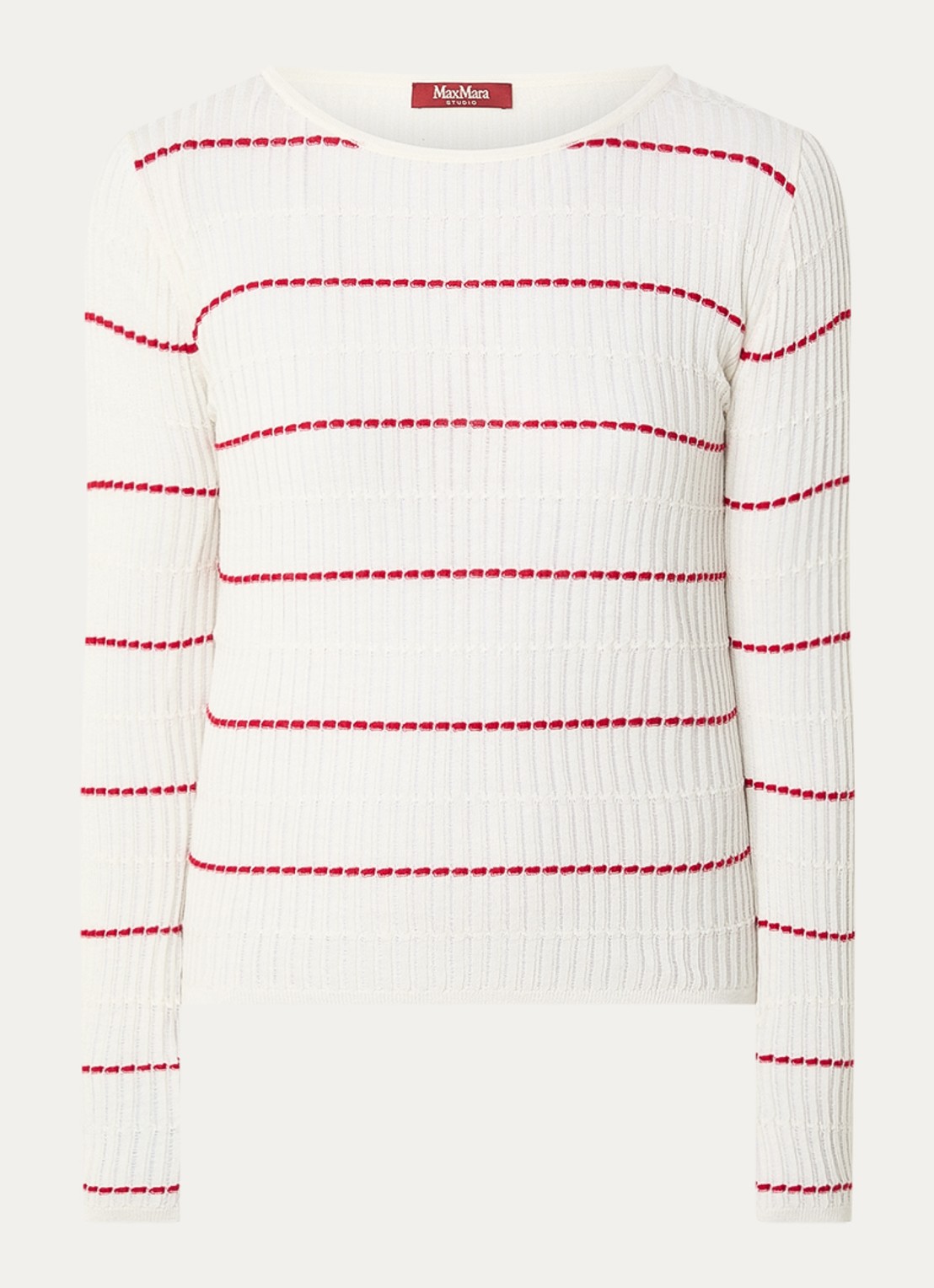 Max Mara Top in zijdeblend met streepprint - voorkant 3 ivoor