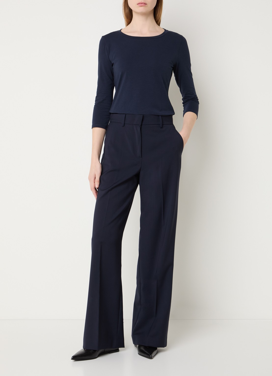 Max Mara Top met ronde hals - voorkant 2 donkerblauw