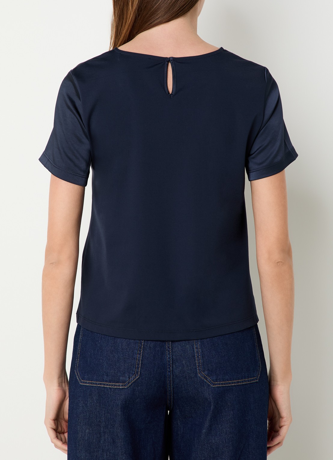 Max Mara Top van satijn met ronde hals - achterkant 4 donkerblauw