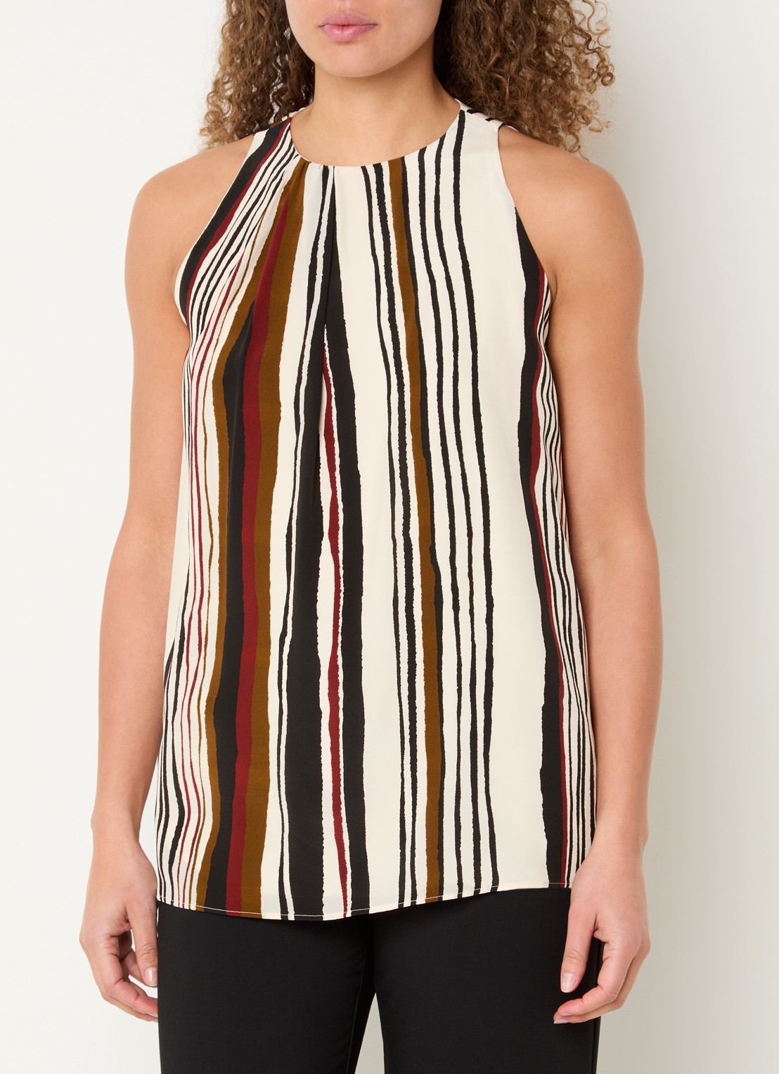 Max Mara Top van zijde met streepprint - detail bordeauxrood