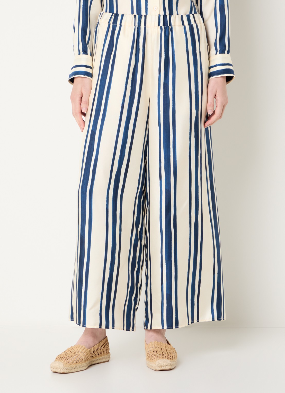 Max Mara Tortona high waist wide fit pantalon van zijde met streepprint - detail 2 blauw