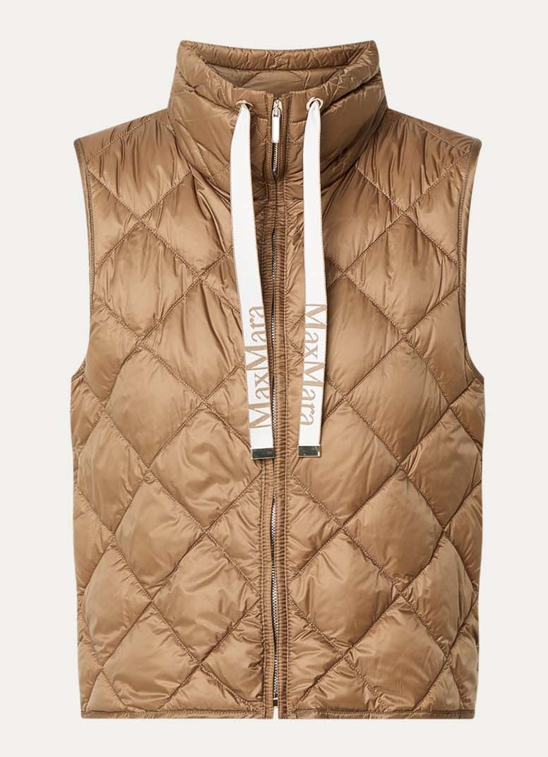 Max Mara Tregic gewatteerde bodywarmer met quilt patroon - voorkant 3 lichtbruin