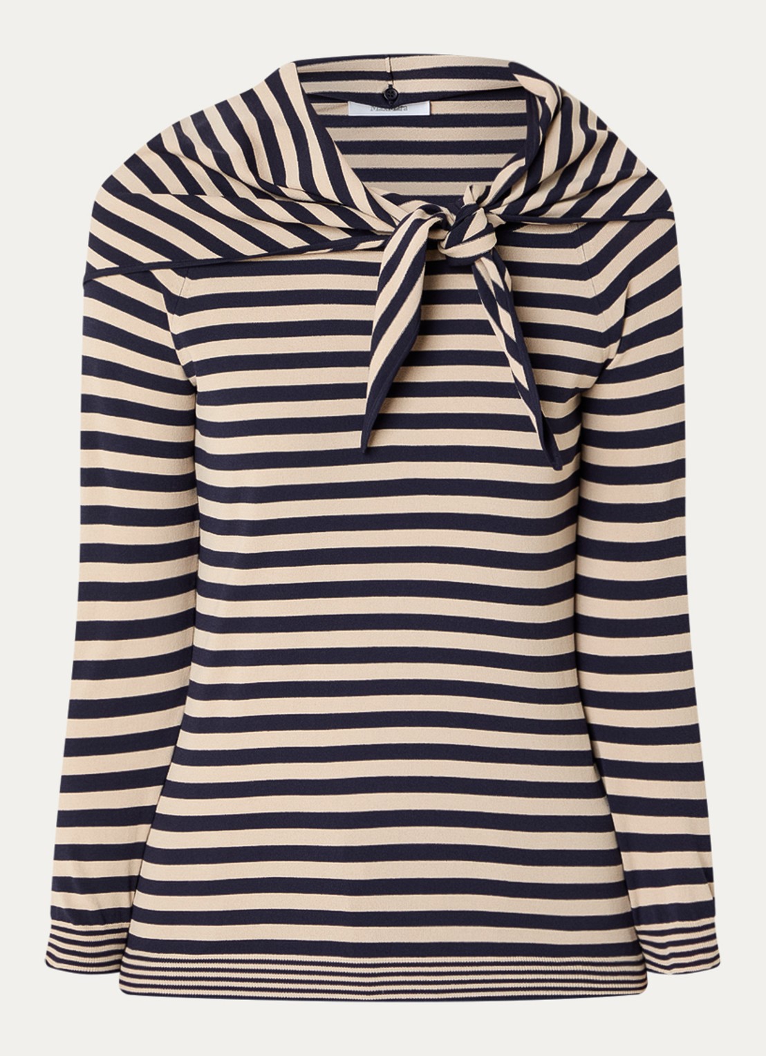 Max Mara Trui met sjaalkraag en streepprint - voorkant 3 donkerblauw