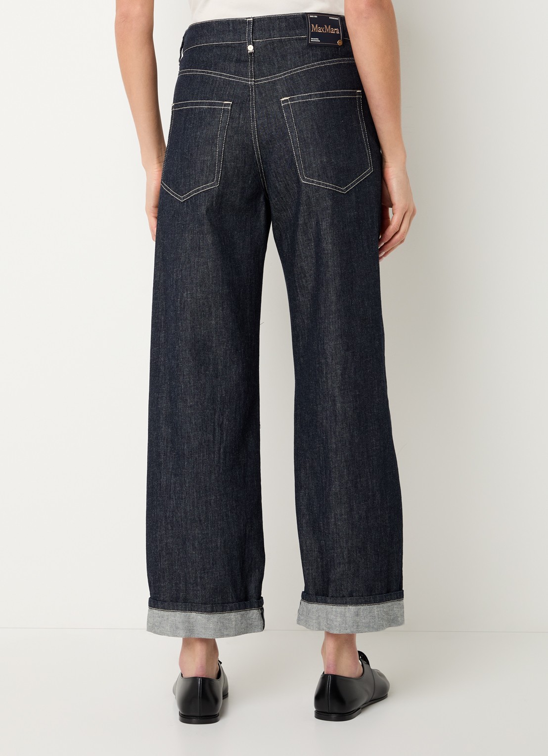Max Mara Turn-up high waist wide fit cropped jeans - achterkant 5 indigo