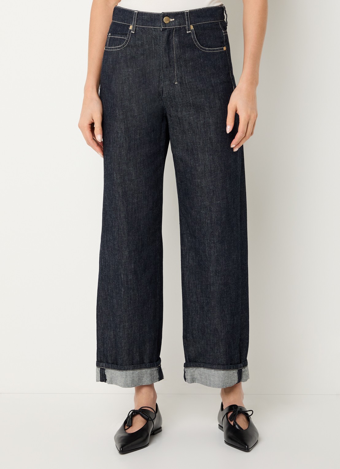 Max Mara Turn-up high waist wide fit cropped jeans - detail 3 indigo