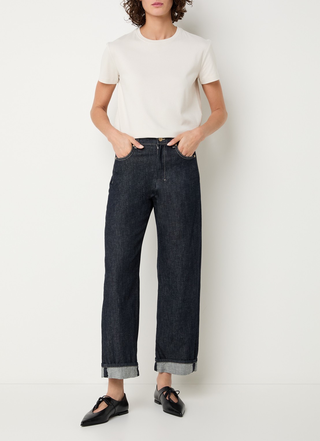 Max Mara Turn-up high waist wide fit cropped jeans - voorkant 2 indigo