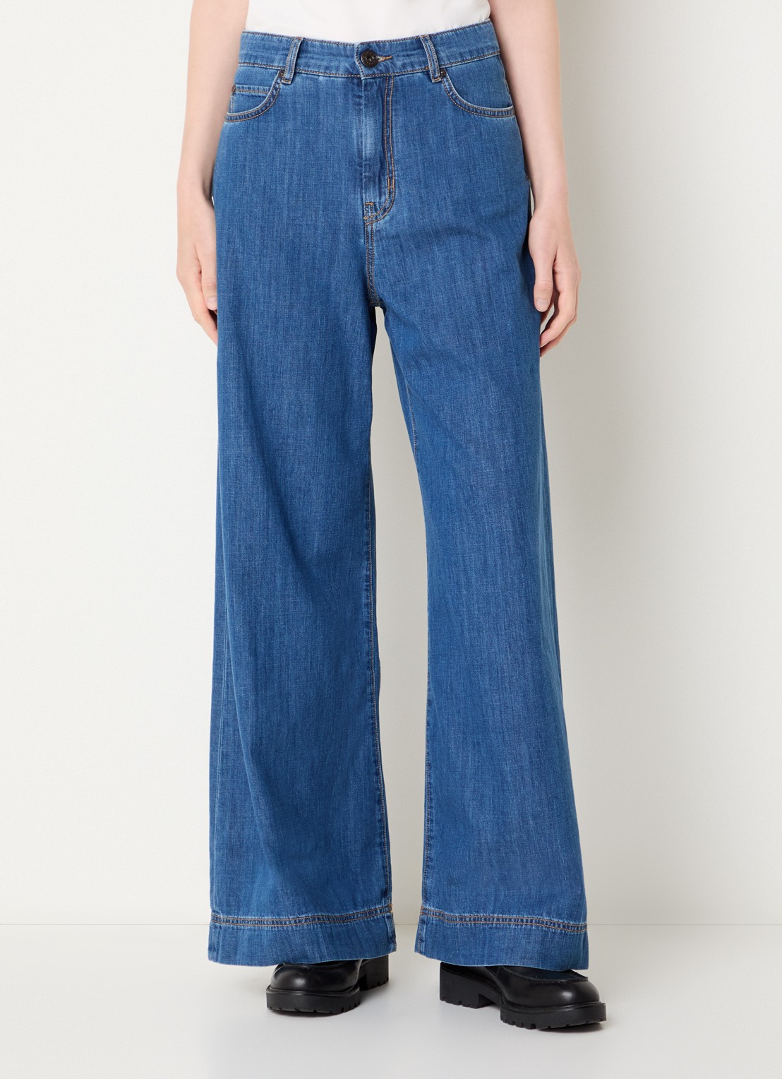 Max Mara Vega high waist wide leg jeans met medium wassing - detail 4 indigo