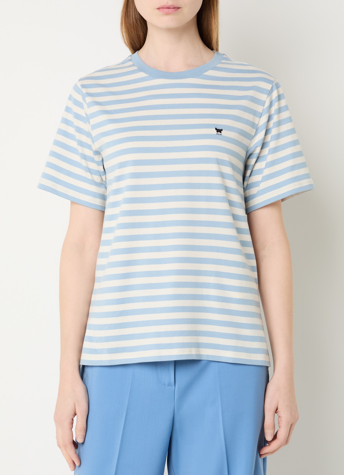 Max Mara Venaco T-shirt met streepprint en logoborduring - detail lichtblauw