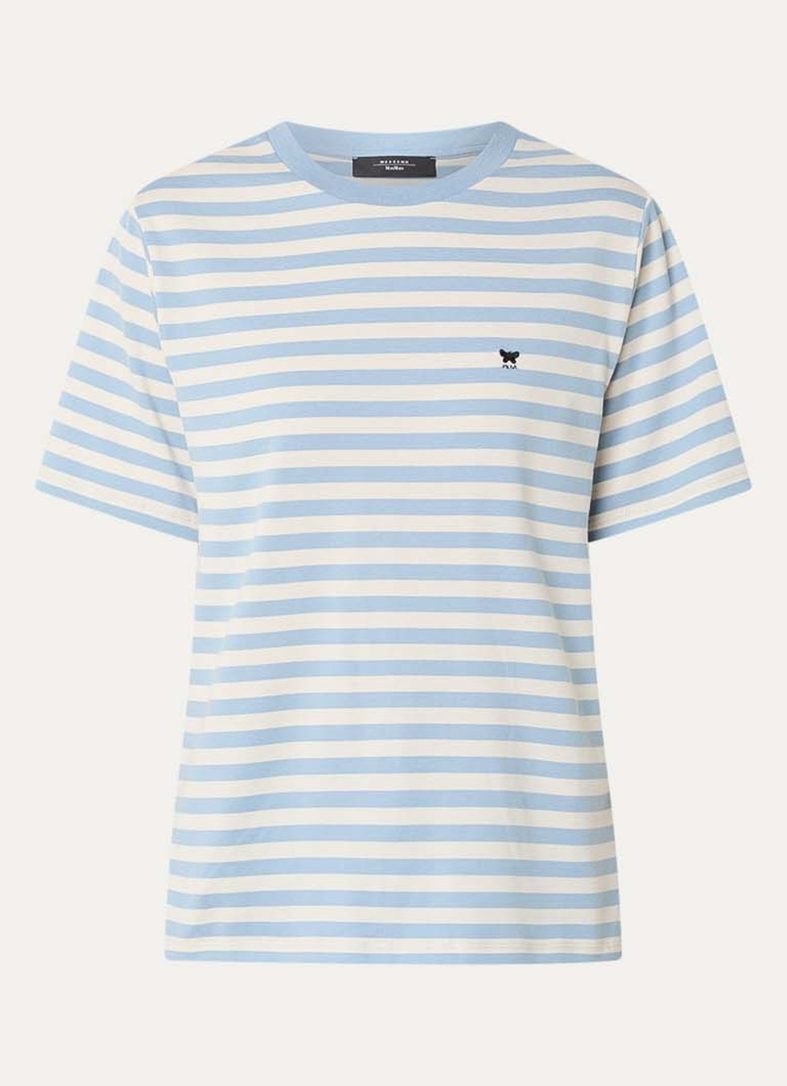 Max Mara Venaco T-shirt met streepprint en logoborduring - voorkant 3 lichtblauw