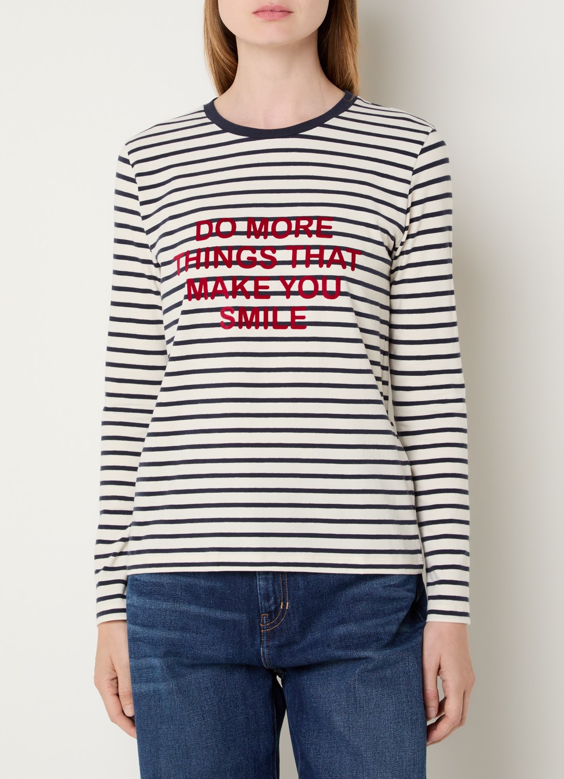 Max Mara Vicino longsleeve met streepprint - detail 3 gebroken wit