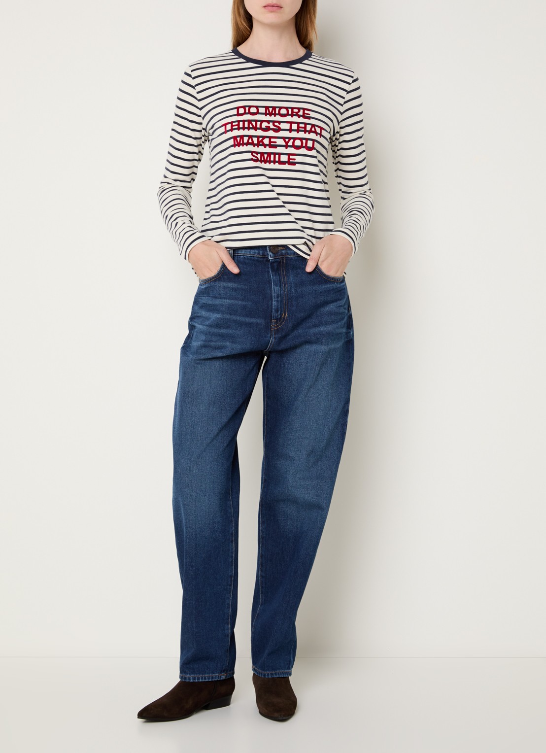 Max Mara Vicino longsleeve met streepprint - voorkant 2 gebroken wit