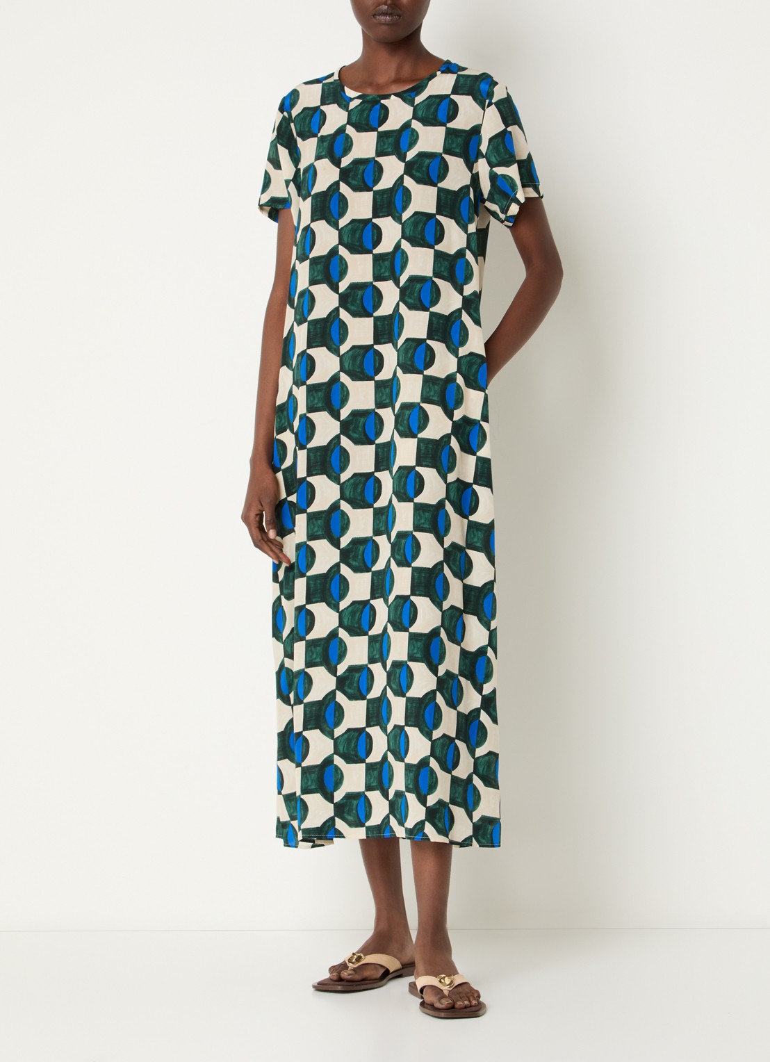 Max Mara Vinci midi jurk van zijde met print - detail 2 groen