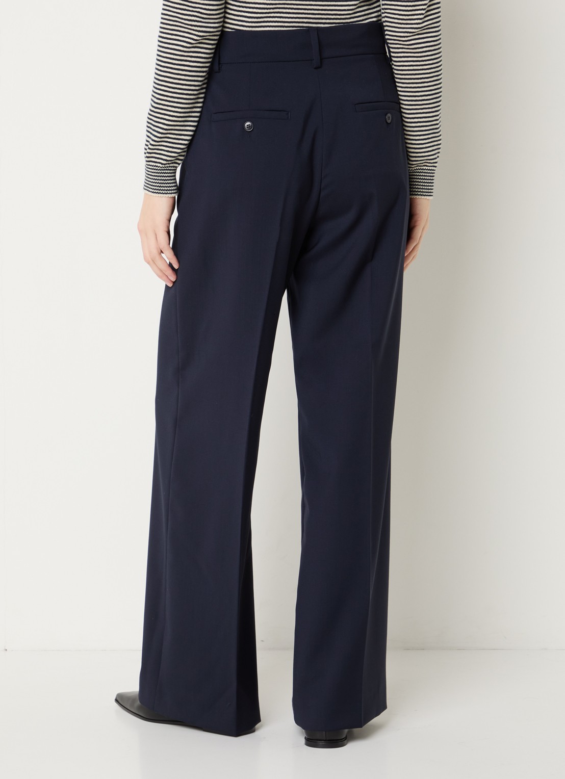 Max Mara Visivo high waist straight fit pantalon van scheerwol - achterkant 4 donkerblauw