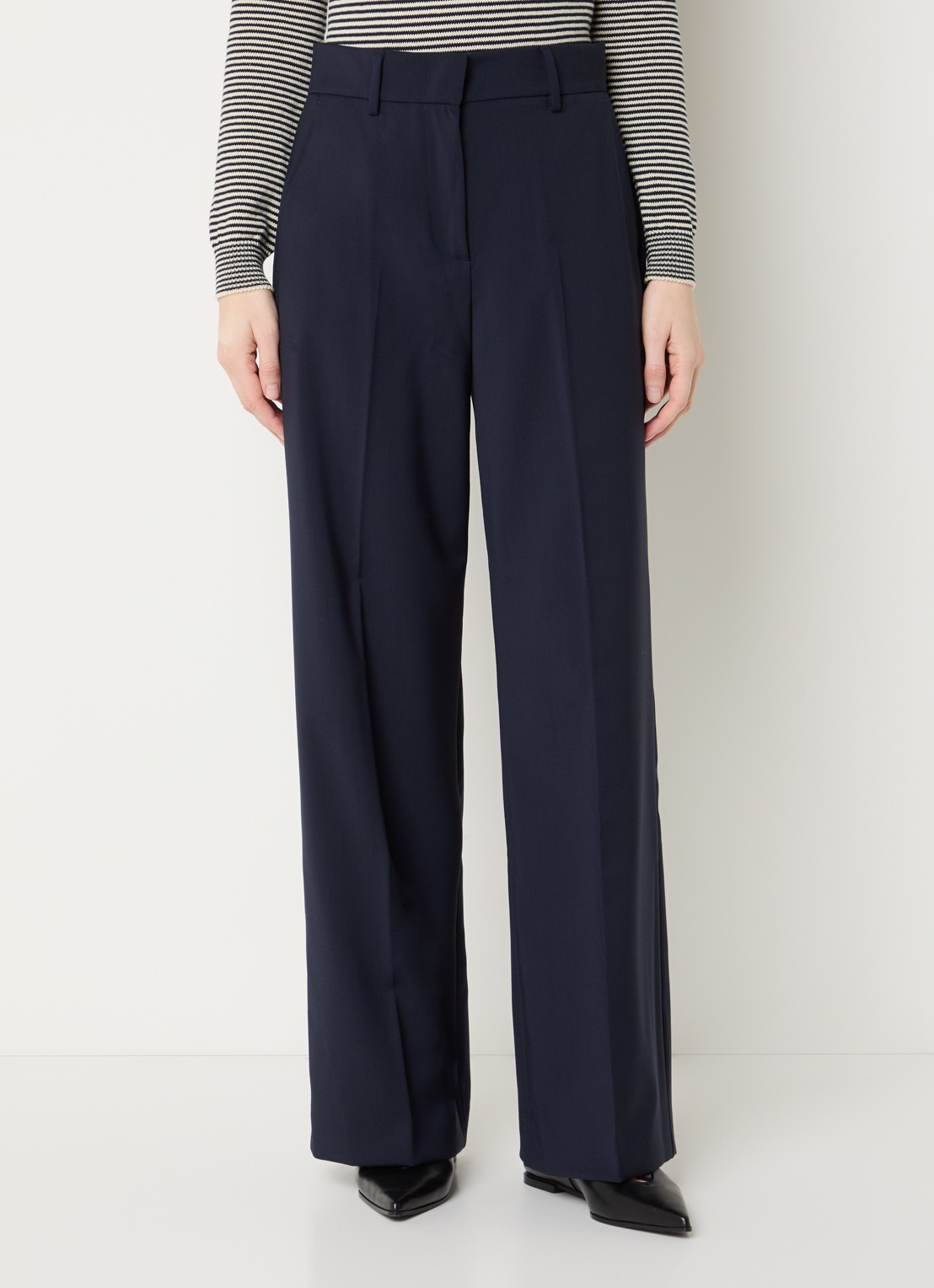 Max Mara Visivo high waist straight fit pantalon van scheerwol - detail 3 donkerblauw