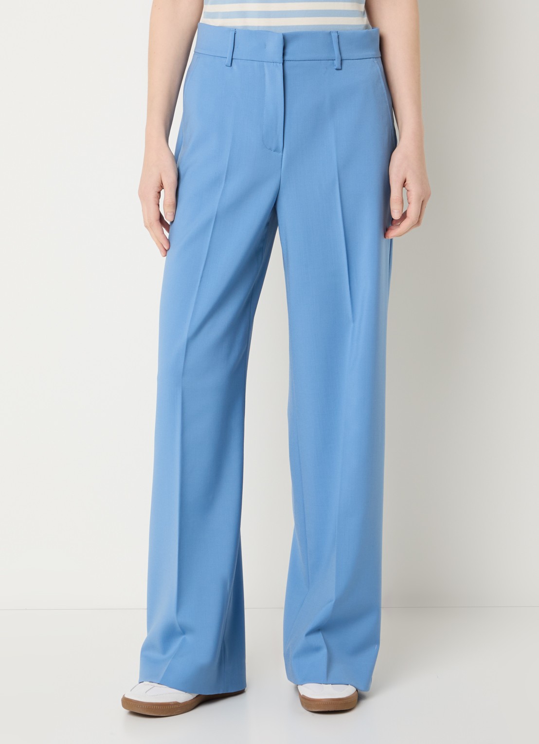 Max Mara Visivo high waist straight fit pantalon van scheerwol - detail 2 lichtblauw