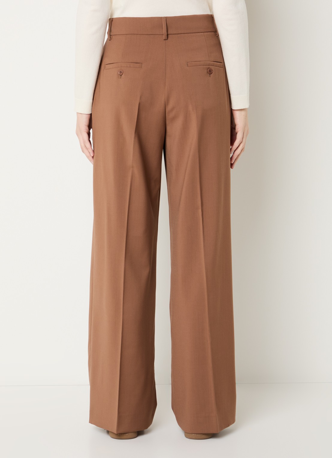 Max Mara Visivo high waist straight fit pantalon van scheerwol - achterkant bruin