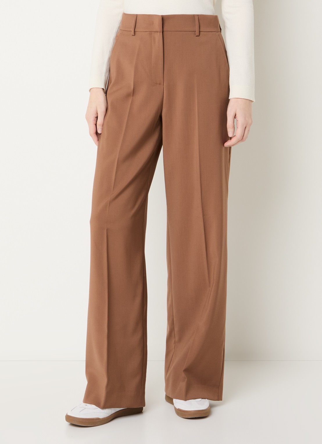 Max Mara Visivo high waist straight fit pantalon van scheerwol - detail 2 bruin